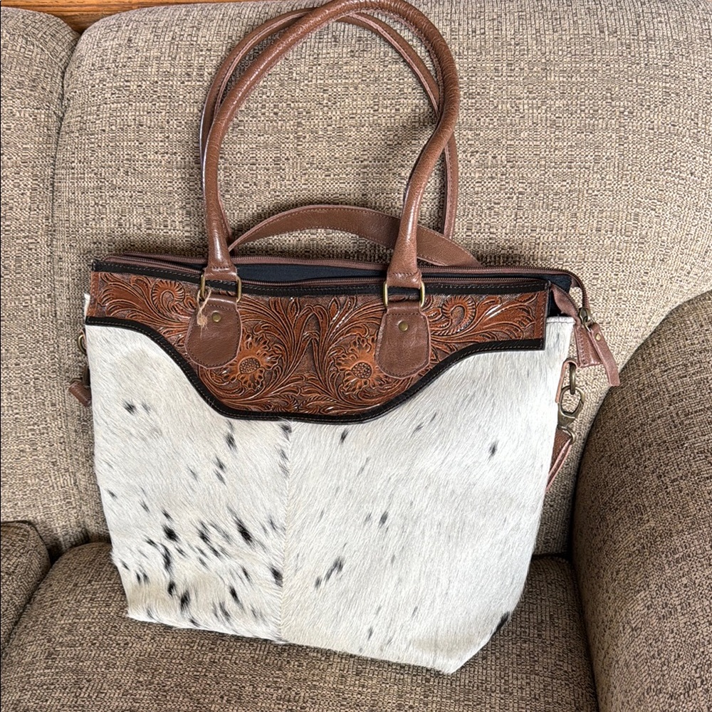 Cowhide Leather tooled Tote Bag